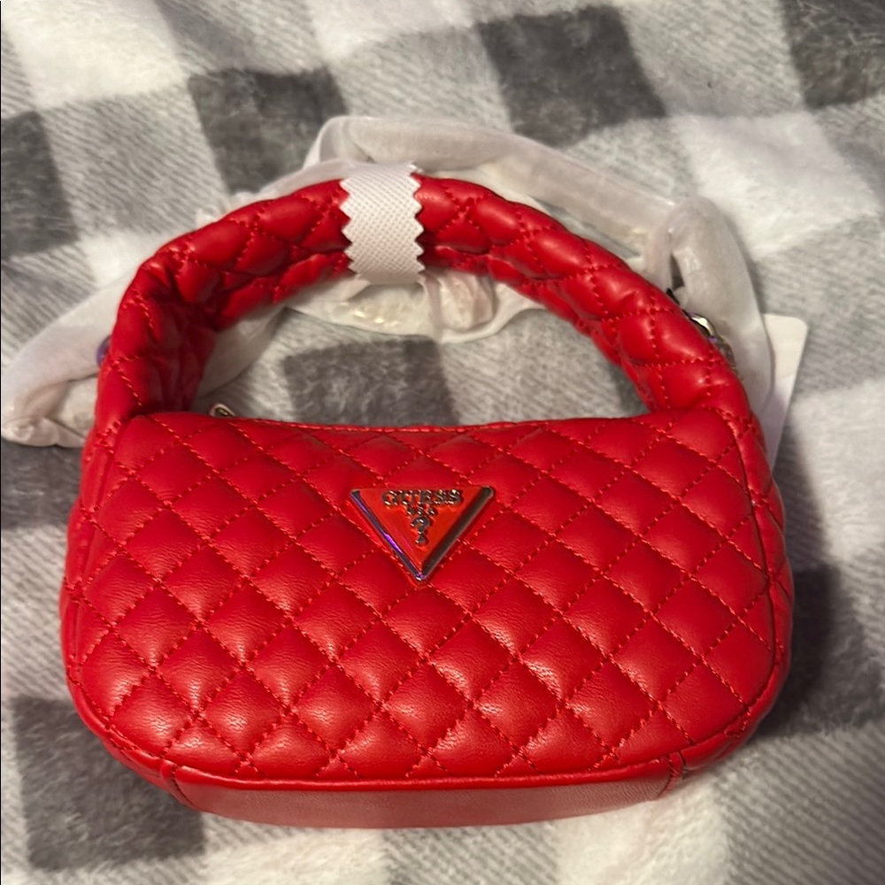 Guess Red Quilted Mini Bag with Glossy Finish